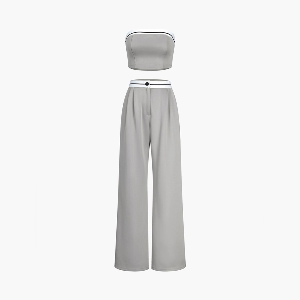 Tube Top Two Piece Contrast Waistband Pants Set